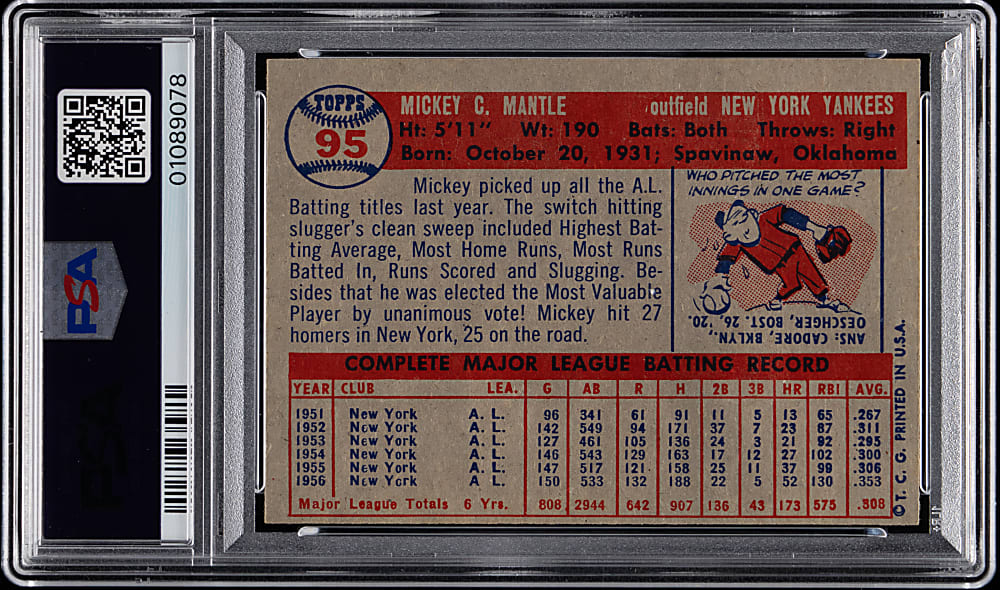 1957 Topps #95 Mickey Mantle PSA NM-MT 8 (oc)