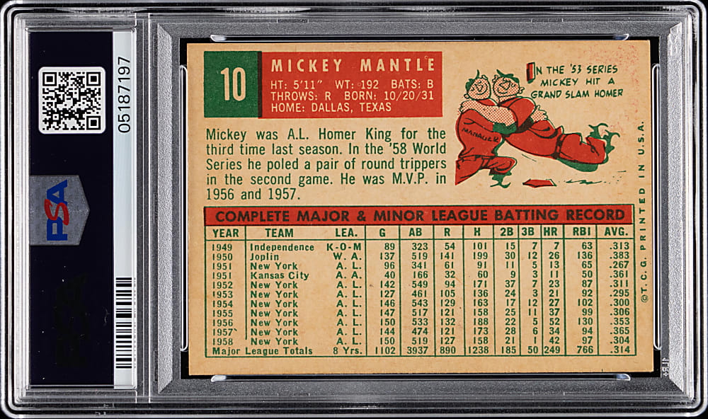1959 Topps #10 Mickey Mantle PSA NM 7