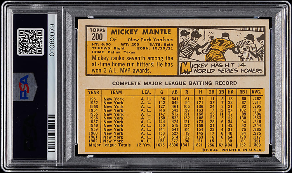 1963 Topps #200 Mickey Mantle PSA NM 7