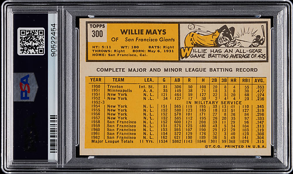 1963 Topps #300 Willie Mays PSA NM-MT 8