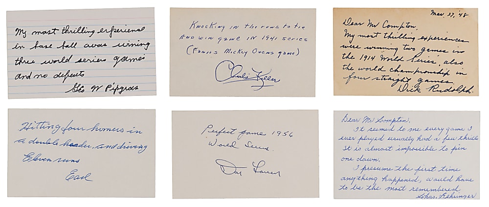 1930s-1980s "Most Thrilling Experience" Signed Letter and Note Collection (24) with (12) Hall of Famers