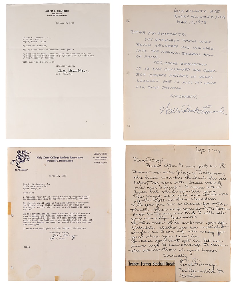 1940s-1980s "Most Thrilling Experience" Signed Letters (16) with (8) Hall of Famers