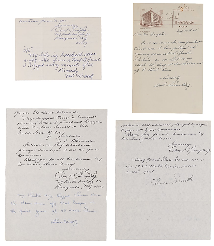 1940s-1980s "Most Thrilling Experience" Signed Letters (16) with (8) Hall of Famers