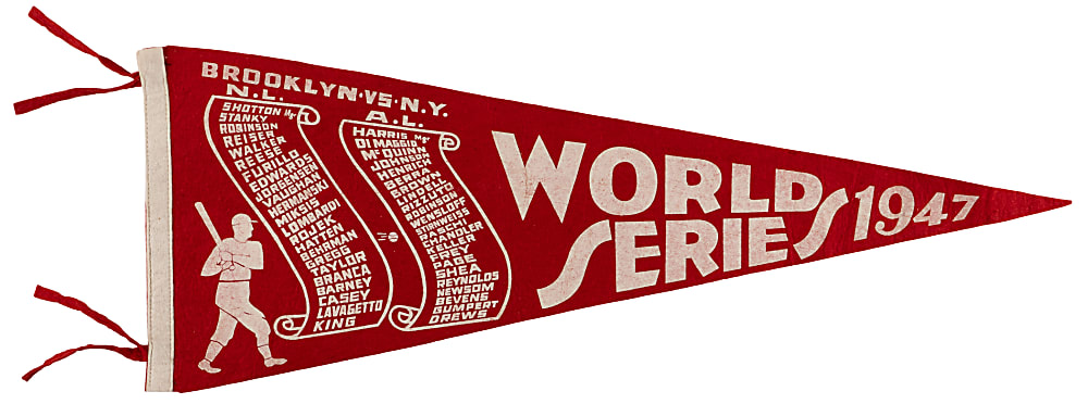 1947 Brooklyn Dodgers vs. New York Yankees World Series Double Scroll Pennant with Jackie Robinson & Joe DiMaggio!