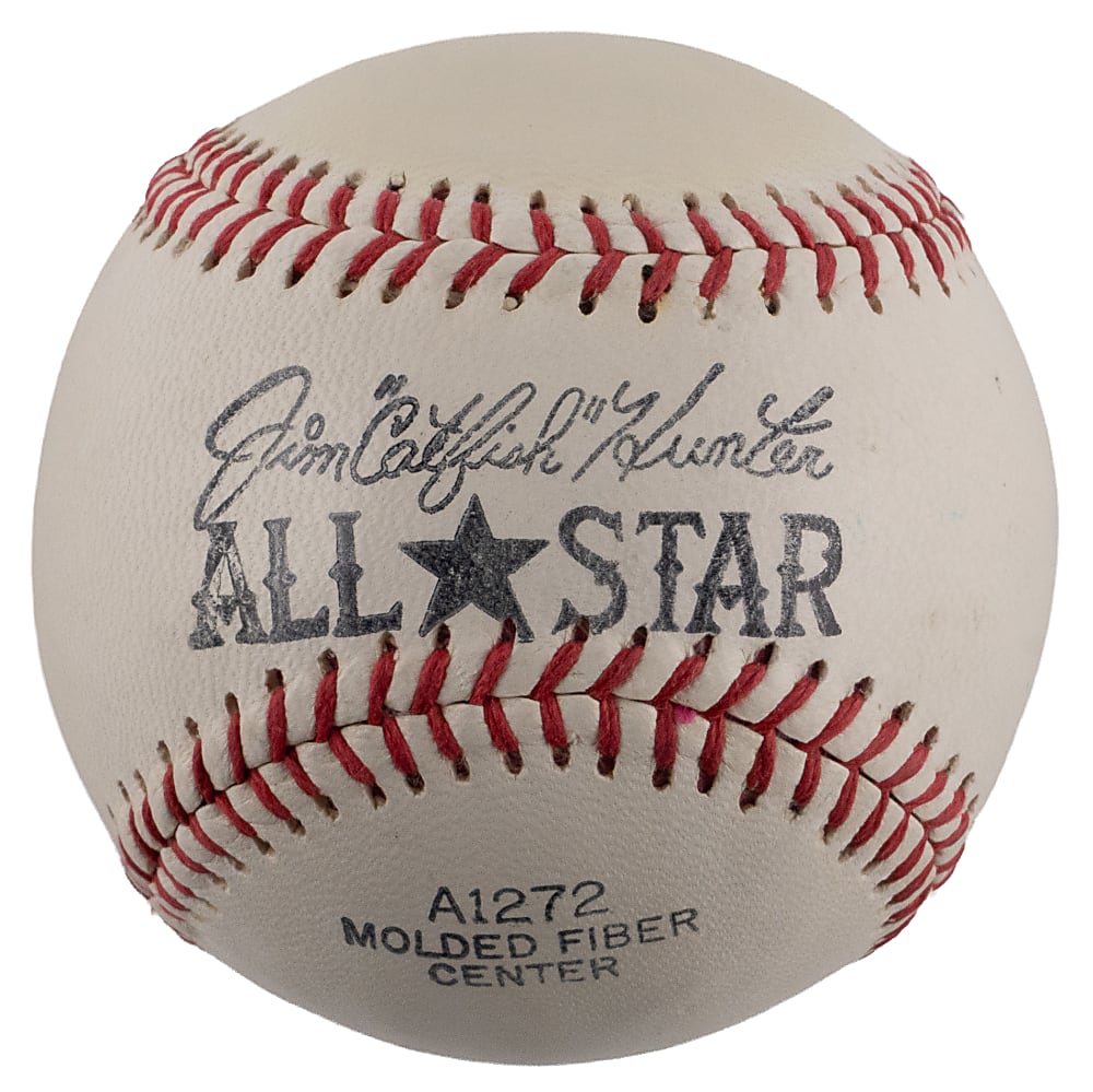 Jim Gilliam Single-Signed Catfish Hunter All-Star Baseball