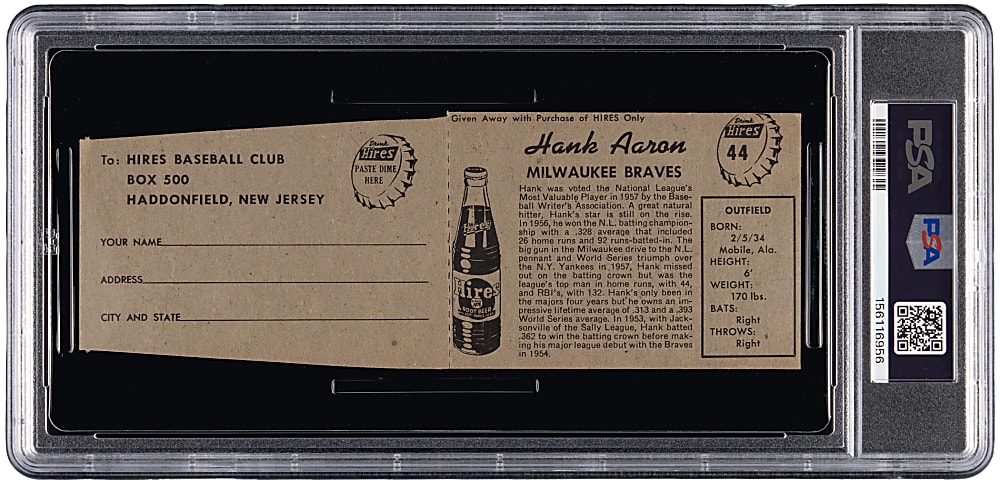 1958 Hires Root Beer #44 Hank Aaron with Tab PSA VG-EX 4