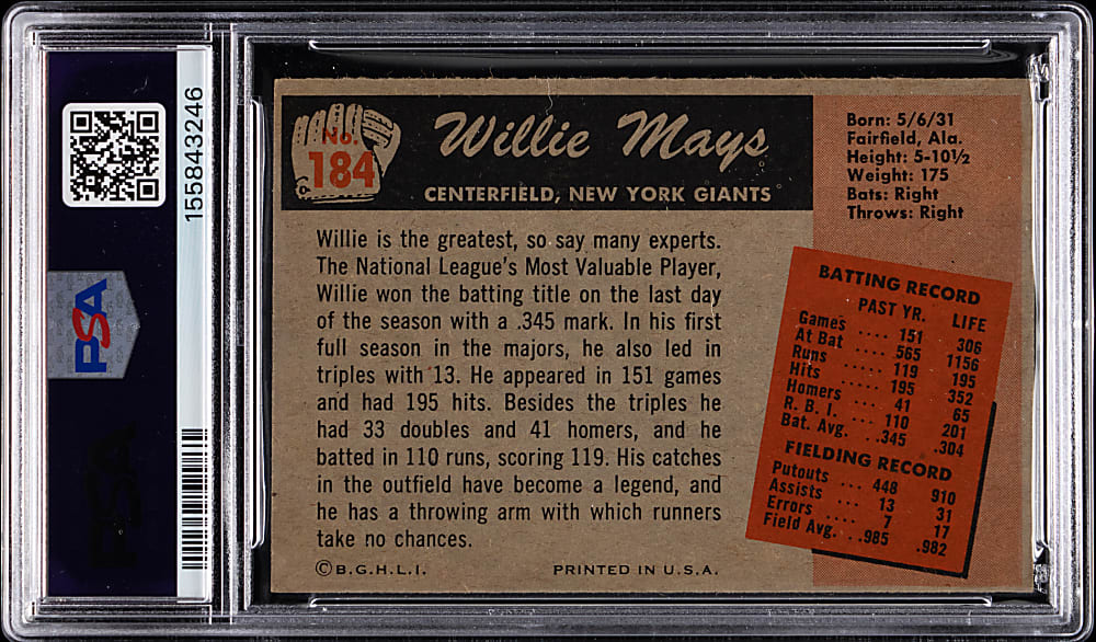 1955 Bowman #184 Willie Mays PSA VG-EX 4