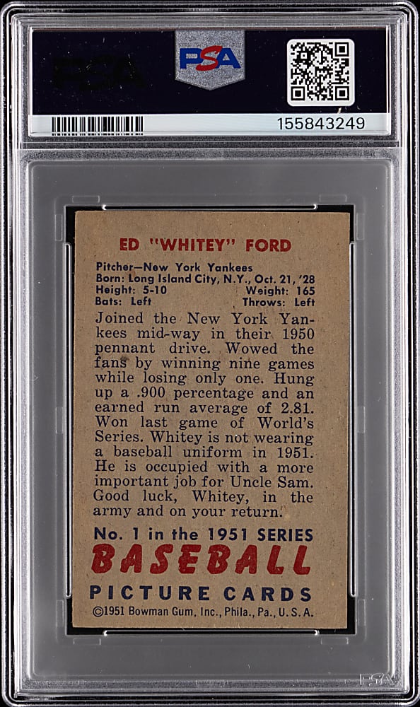 1951 Bowman #1 Whitey Ford Rookie PSA VG+ 3.5