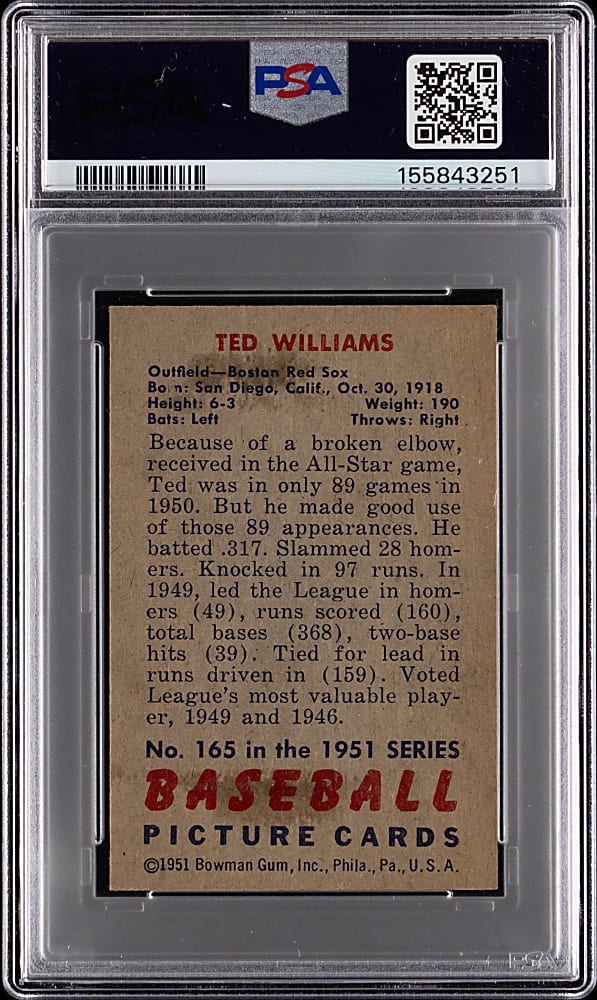 1951 Bowman #165 Ted Williams PSA EX 5
