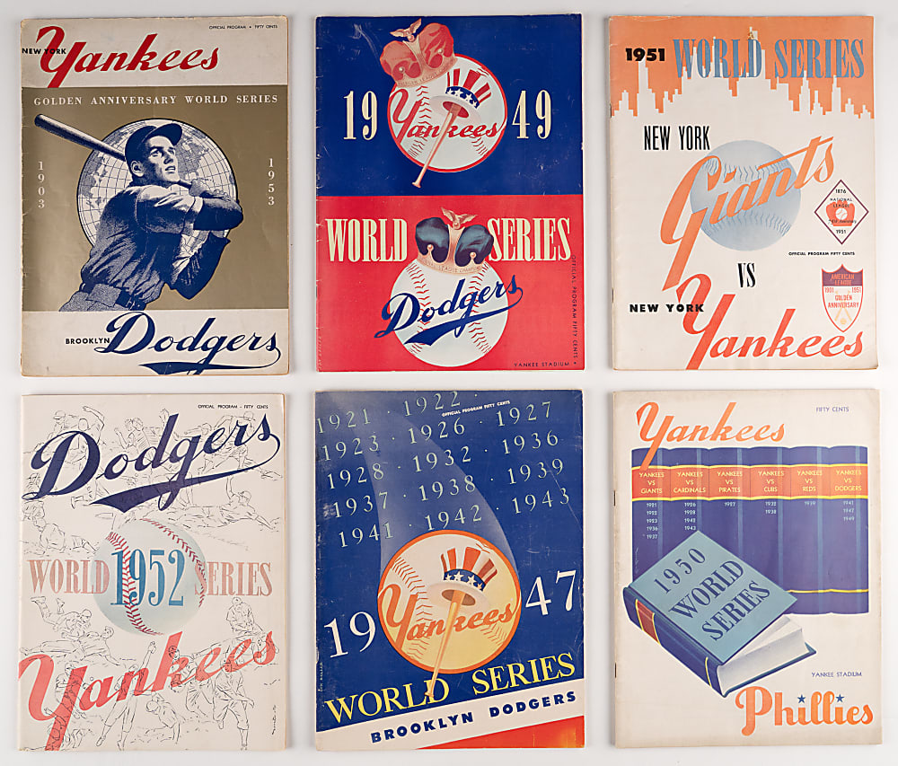 1947-1957 New York Yankees/Brooklyn Dodgers/New York Giants World Series Program Collection (10) with 1947 Jackie Robinson's First World Series