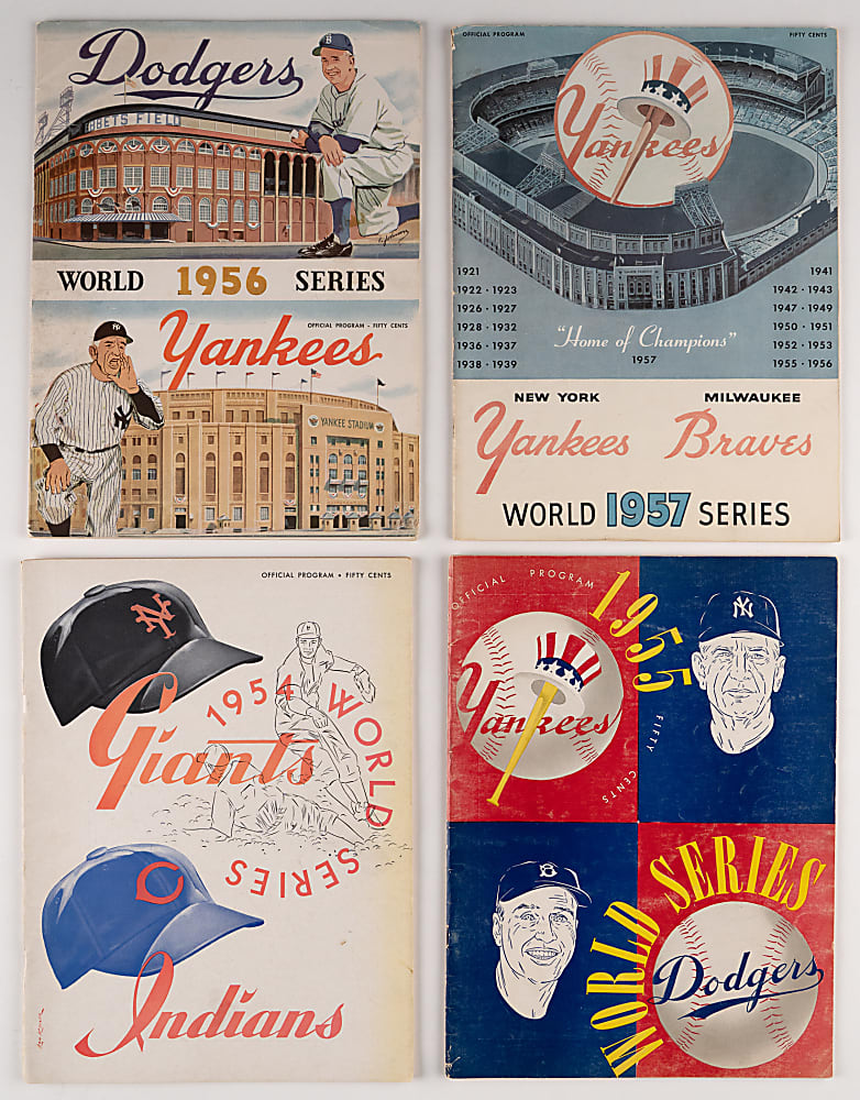 1947-1957 New York Yankees/Brooklyn Dodgers/New York Giants World Series Program Collection (10) with 1947 Jackie Robinson's First World Series