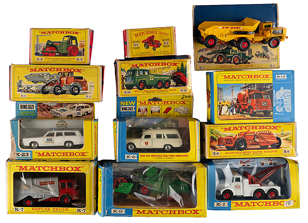 1960s-1980s Matchbox K Series Collection in Original Factory Boxes (23) with K-20 King Size Tractor Transporter