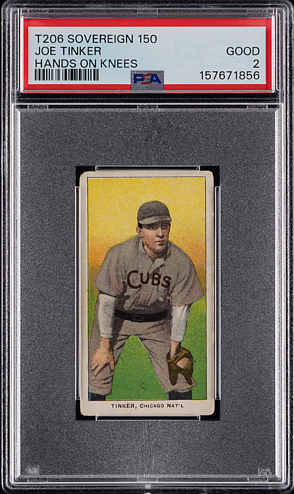 1909-1911 T206 White Border Joe Tinker Hands on Knees PSA GOOD 2 - Sovereign 150 Back