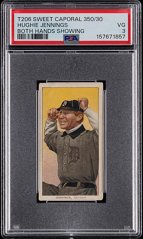 1909-1911 T206 White Border Hughie Jennings Both Hands Showing PSA VG 3
