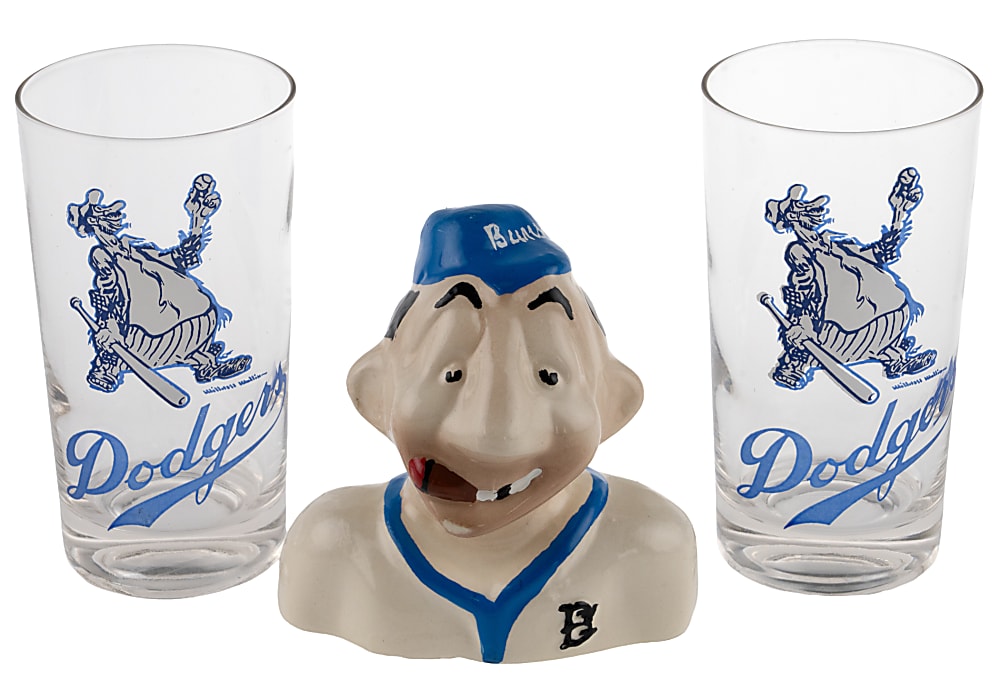 1950s Gibbs-Connor Brooklyn Dodgers Razor Blade Depository Plus (2) Vintage Glasses