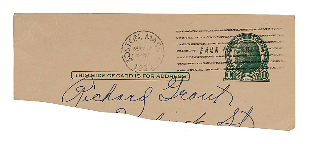 1935 Babe Ruth Signed Government Postcard Cut - JSA LOA