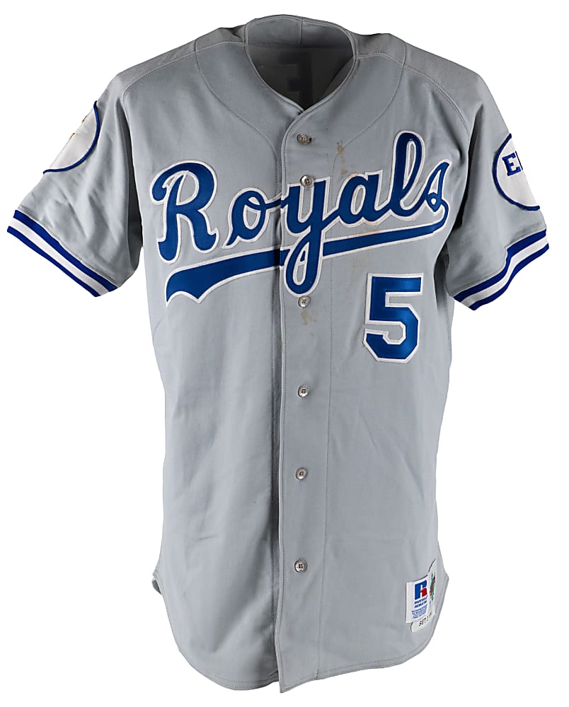 1993 George Brett Kansas City Royals Game-Used Road Jersey with EMK Patch - Phil Wood LOA