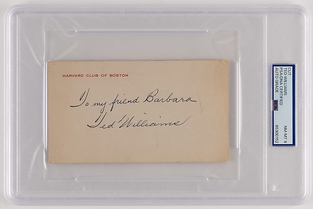 Vintage Ted Williams Signed "Harvard Club of Boston" Index Card PSA NM-MT 8