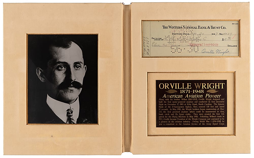 1947 Orville Wright Signed Check in Archival Display Portfolio