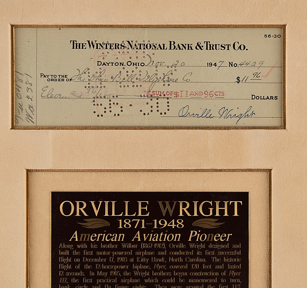 1947 Orville Wright Signed Check in Archival Display Portfolio