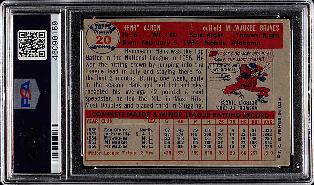 1957 Topps #20 Hank Aaron PSA VG-EX+ 4.5