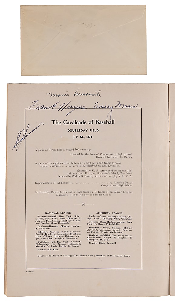 1939 Baseball Centennial Program Signed By (4) Plus 1939 First Day Cover