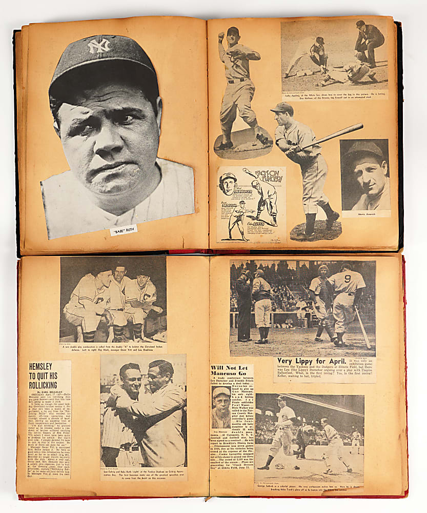 Circa 1930s Baseball Scrapbook Collection (8) with Babe Ruth & Lou Gehrig - Loaded with Pre-War Material