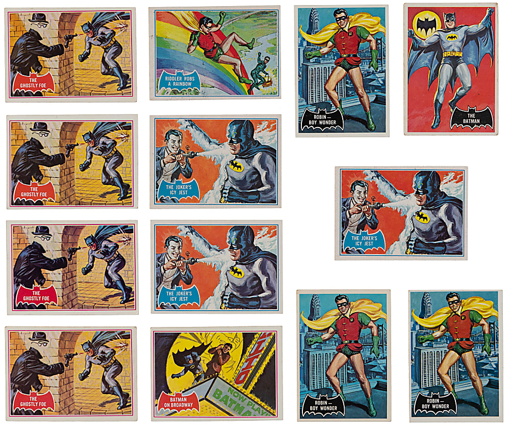 1966 Topps Batman Collection (325+) with Black, Blue & Red Bat Near Complete & Partial Sets Including #1 The Batman