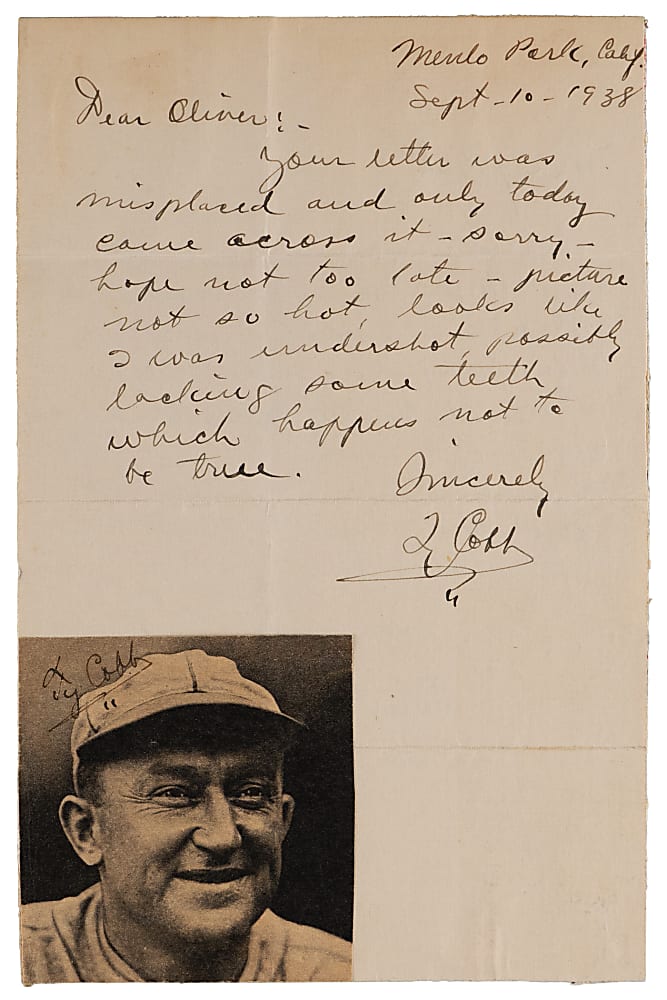 1938 Ty Cobb Handwritten and Signed Letter with Mounted and Signed Cobb Newspaper Cut - (2) Total Ty Cobb Signatures with Full JSA
