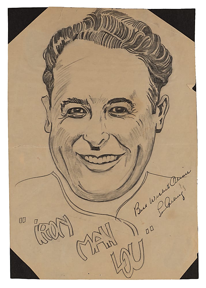 Lou Gehrig Signed Original Pencil Portrait Sketch - Full JSA LOA