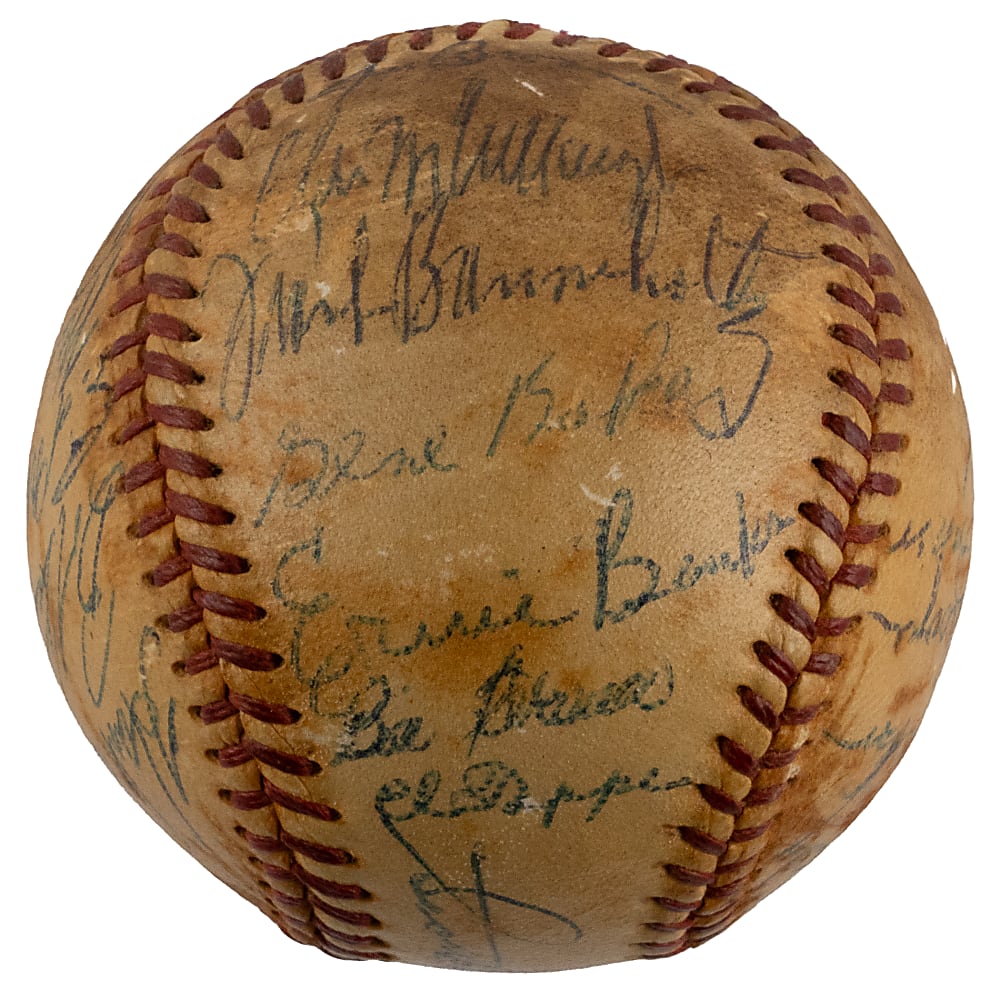 1954 Chicago Cubs Team-Signed ONL/Giles Baseball with (25) Signatures Including Rookie Year Ernie Banks!