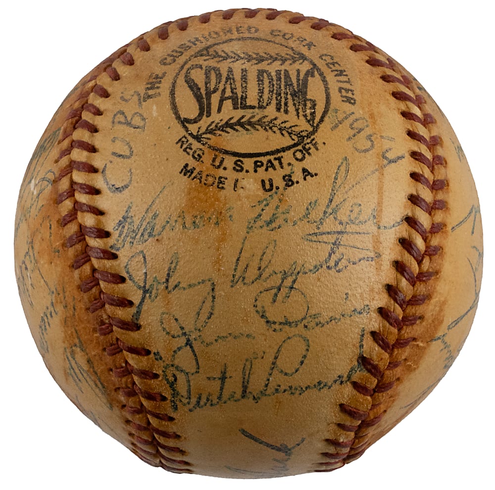 1954 Chicago Cubs Team-Signed ONL/Giles Baseball with (25) Signatures Including Rookie Year Ernie Banks!