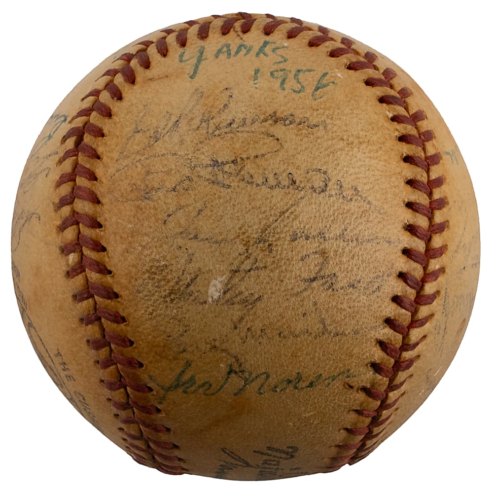 1956 New York Yankees Team-Signed ONL/Giles Baseball with (22) Signatures Including (6) Hall of Famers - Casey Stengel/Mickey Mantle Sweet Spot!