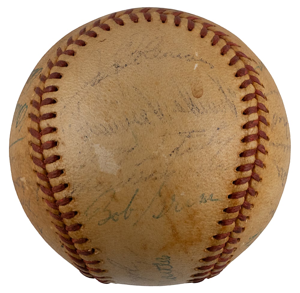 1956 New York Yankees Team-Signed ONL/Giles Baseball with (22) Signatures Including (6) Hall of Famers - Casey Stengel/Mickey Mantle Sweet Spot!