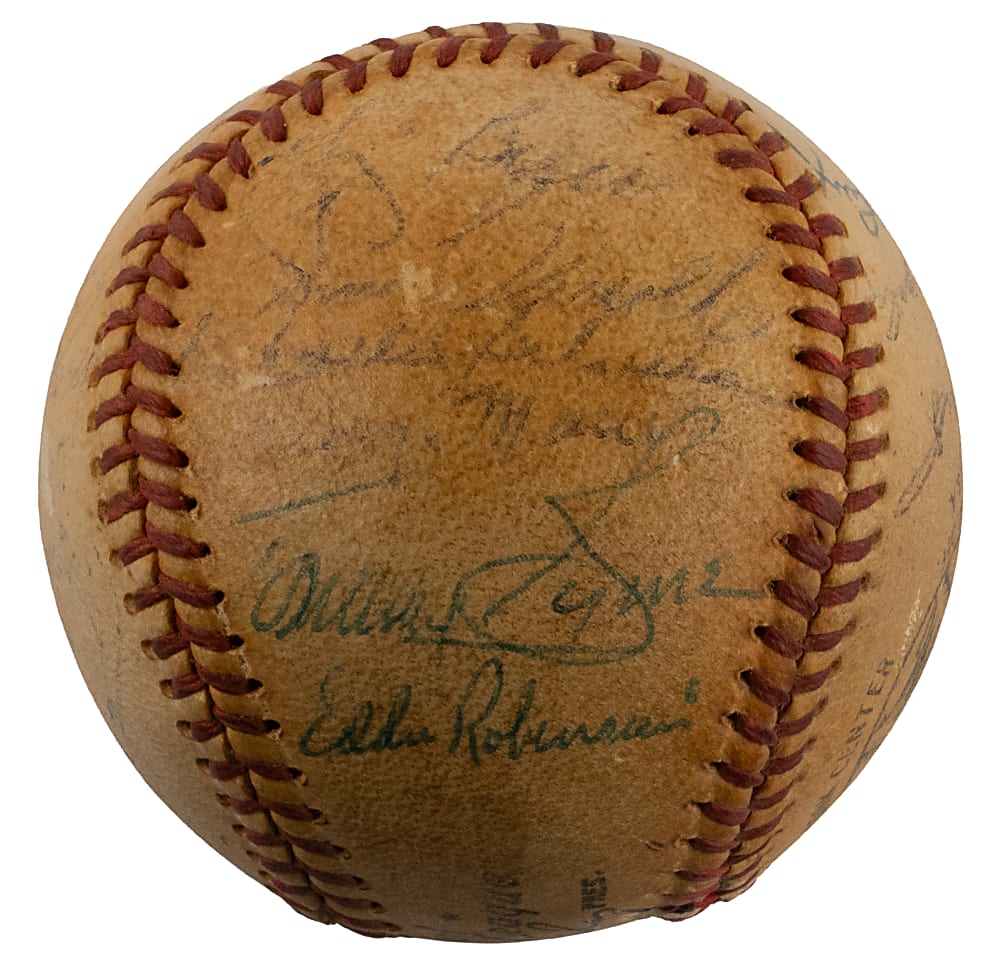 1956 New York Yankees Team-Signed ONL/Giles Baseball with (22) Signatures Including (6) Hall of Famers - Casey Stengel/Mickey Mantle Sweet Spot!
