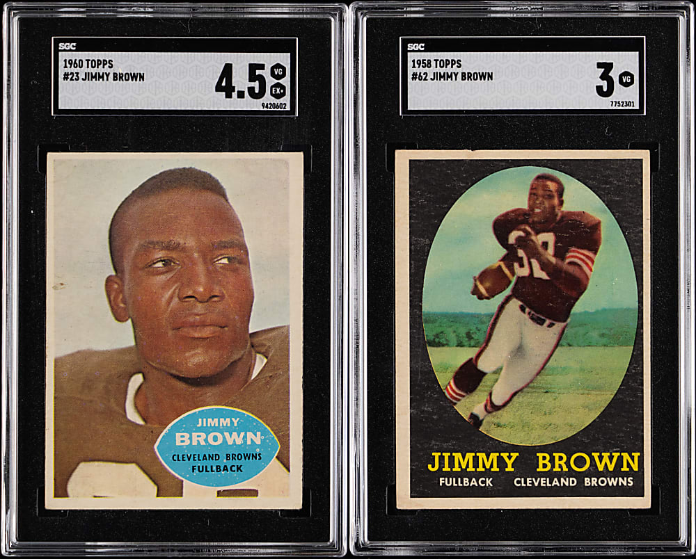 1958 & 1960 Topps Football Jim Brown SGC Graded Pair with Rookie