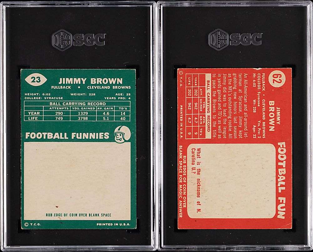 1958 & 1960 Topps Football Jim Brown SGC Graded Pair with Rookie
