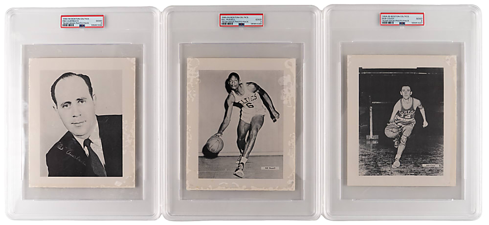 1958-1959 W851 Boston Celtics Team Issue Photo Pack Complete Set (12) with PSA Graded Auerbach, Cousy & Russell