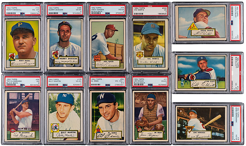 1952 Topps PSA VG 3 to VG-EX+ 4.5 Graded Collection (20) with Ted Kluszewski & Billy Martin