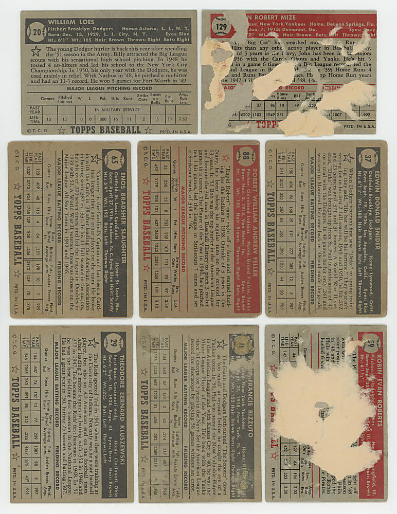 1952 Topps Low Number #1-310 Partial Set of (152) Different with Hall of Famers & Stars