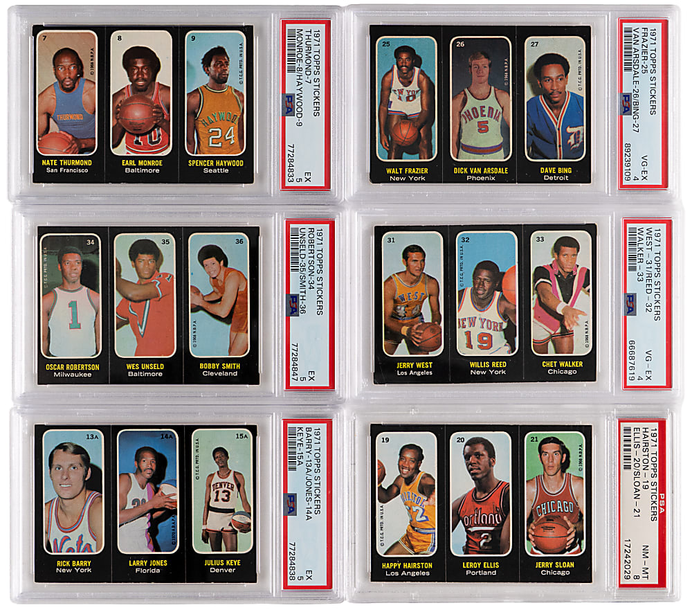 1971-1972 Topps Trios Basketball Stickers PSA Graded Collection (13) with Hall of Famers