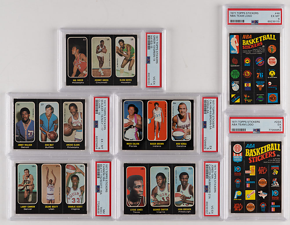 1971-1972 Topps Trios Basketball Stickers PSA Graded Collection (13) with Hall of Famers