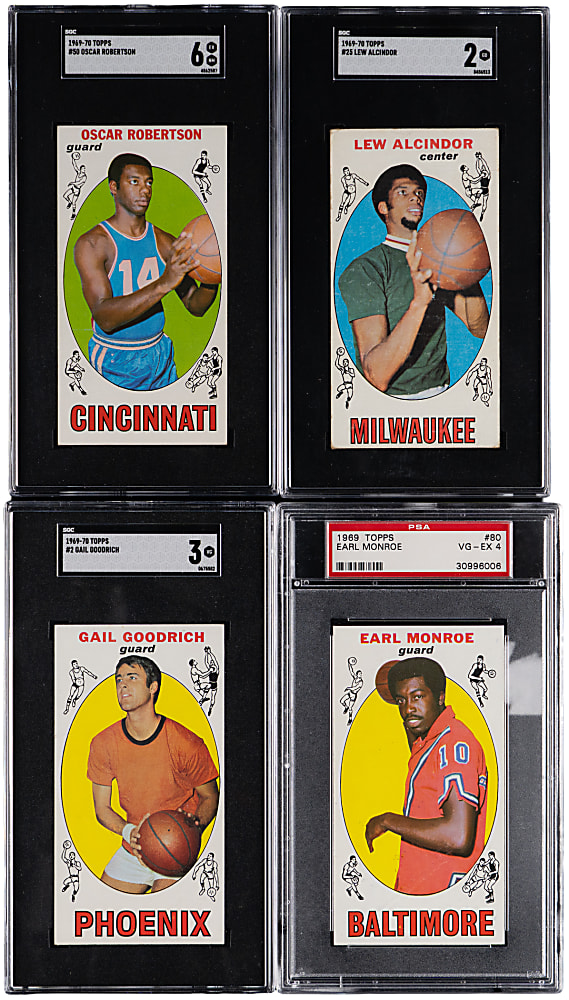 1969-1970 Topps Basketball Hall of Famer Graded Quartet with #25 Kareem Abdul-Jabbar Rookie