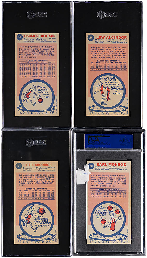 1969-1970 Topps Basketball Hall of Famer Graded Quartet with #25 Kareem Abdul-Jabbar Rookie