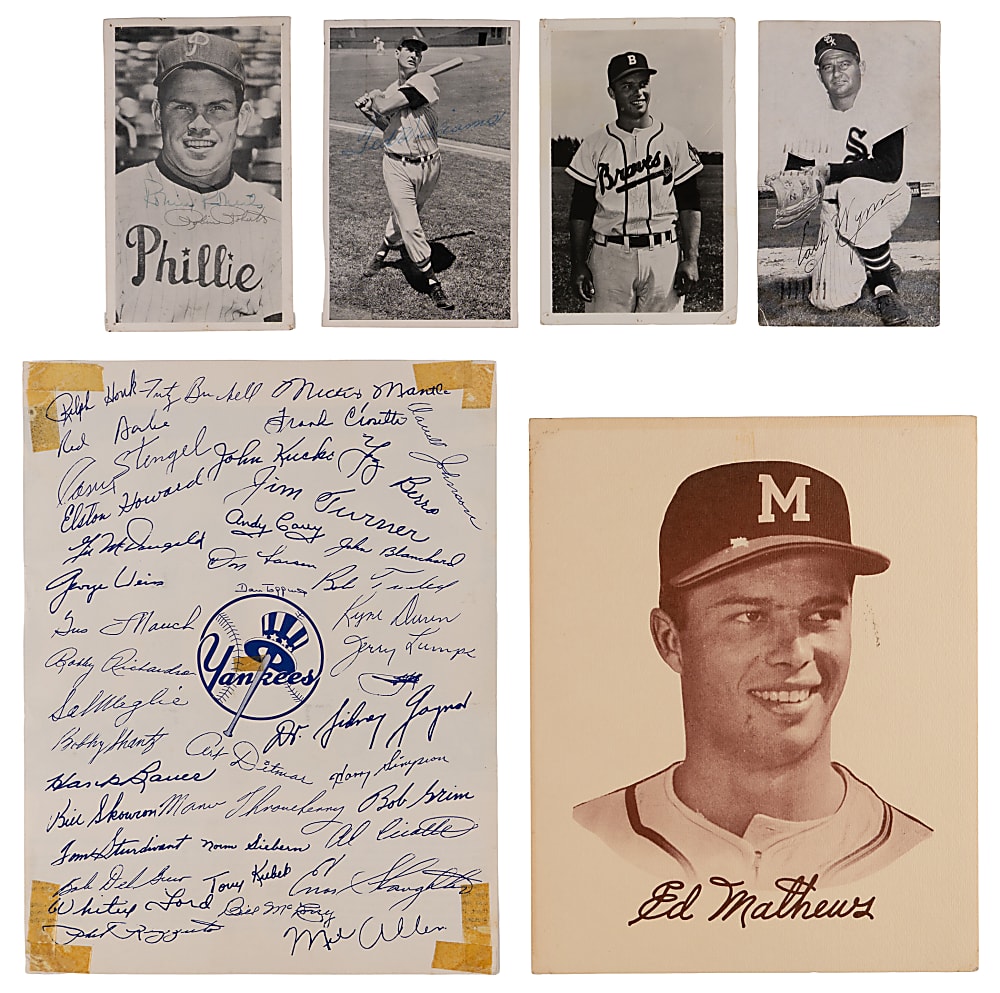 1940s-1960s Mostly Baseball Team Issue, Publicity & Postcard Photo Collection (58) with Yankees Mantle Tri-Fold & Other Scarcities