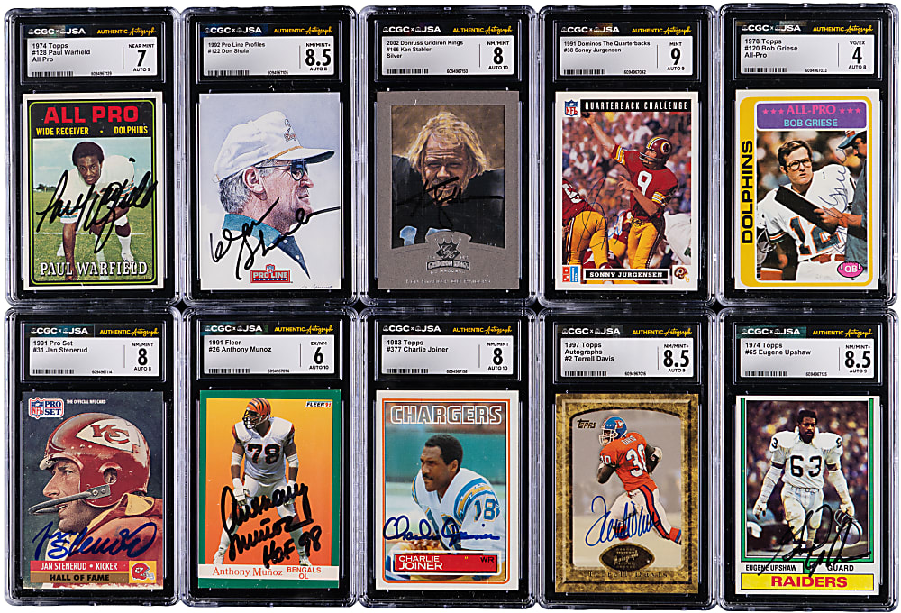 1974-2002 Football Hall of Fame Signed Card CGC/JSA Graded Collection (10) with A. Davis, Shula & Stabler