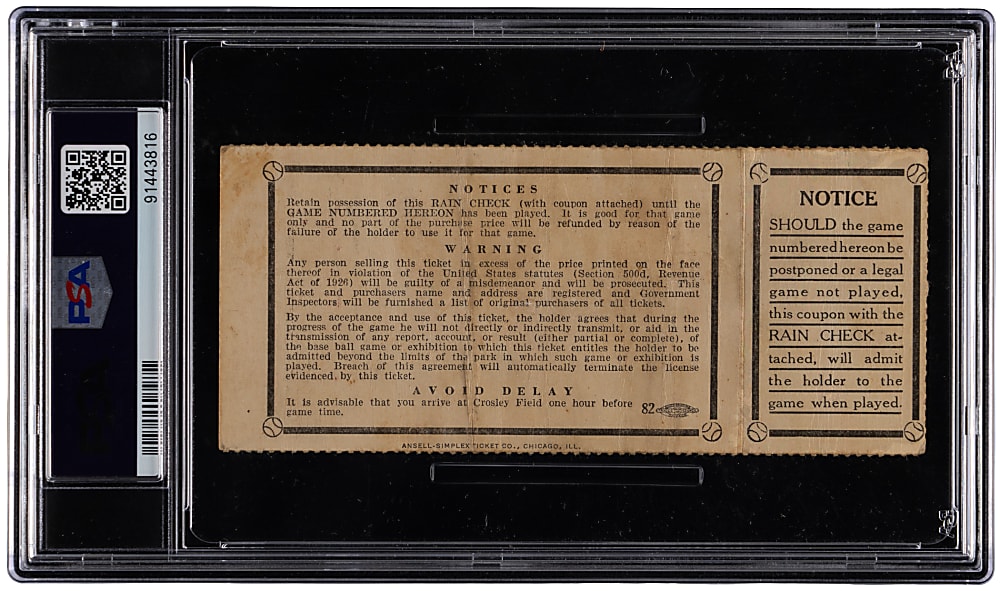 1939 World Series Game 4 New York Yankees vs. Cincinnati Reds Ticket Stub PSA FAIR 1.5 - Yankees Clinch 8th World Series Title!