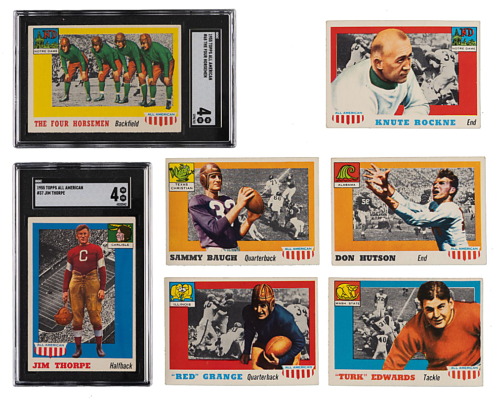 1955 Topps All-American Collection (72) with Partial Set (68/100) including Jim Thorpe & The Four Horsemen SGC VG/EX 4 Graded Pair
