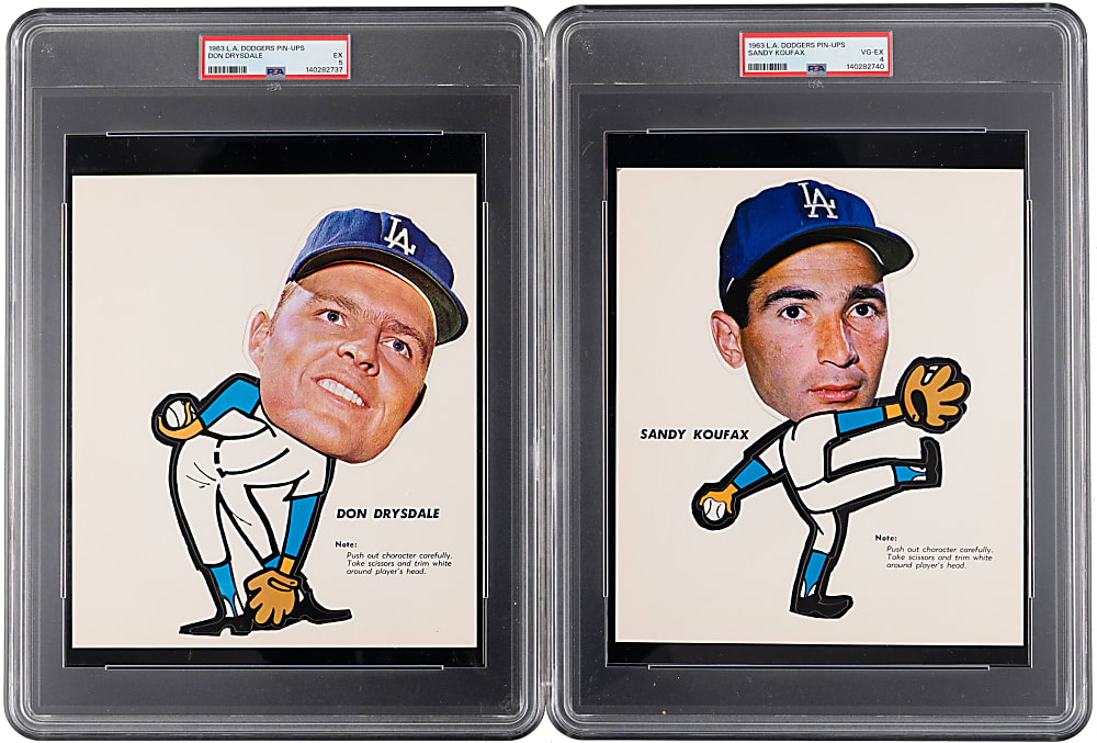 1963 Los Angeles Dodgers Pin-Ups Complete PSA Graded Set (10) with Original Envelope