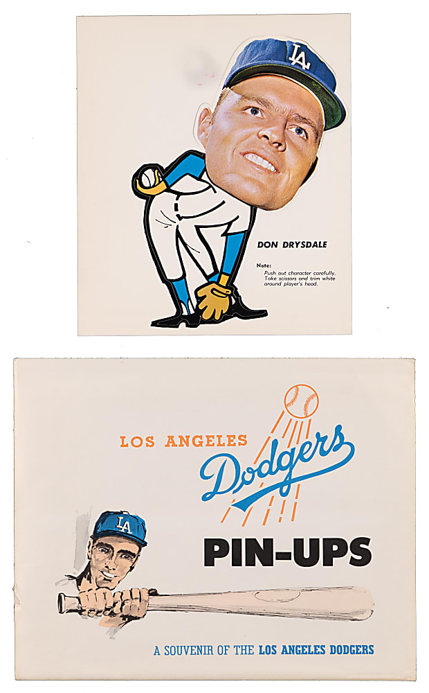 1963 Los Angeles Dodgers Pin-Ups Near Complete Set (6/10) with (5) PSA Graded Plus Don Drysdale & Original Envelope